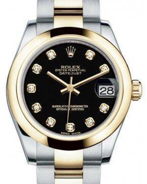 Rolex Datejust 31 Lady Midsize Yellow Gold/Steel Black Diamond Dial & Smooth Domed Bezel Oyster Bracelet 178243 - Fresh - NY WATCH LAB 