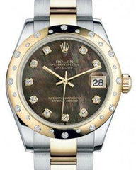 Rolex Datejust 31 Lady Midsize Yellow Gold/Steel Black Mother of Pearl Diamond Dial & Diamond Set Domed Bezel Oyster Bracelet 178343 - Fresh - NY WATCH LAB 