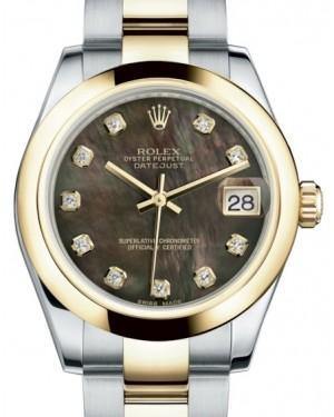 Rolex Datejust 31 Lady Midsize Yellow Gold/Steel Black Mother of Pearl Diamond Dial & Smooth Domed Bezel Oyster Bracelet 178243 - Fresh - NY WATCH LAB 