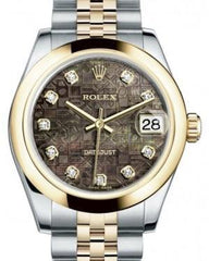 Rolex Datejust 31 Lady Midsize Yellow Gold/Steel Black Mother of Pearl Jubilee Diamond Dial & Smooth Domed Bezel Jubilee Bracelet 178243 - Fresh - NY WATCH LAB 