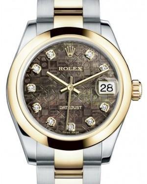 Rolex Datejust 31 Lady Midsize Yellow Gold/Steel Black Mother of Pearl Jubilee Diamond Dial & Smooth Domed Bezel Oyster Bracelet 178243 - Fresh - NY WATCH LAB 