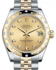 Rolex Datejust 31 Lady Midsize Yellow Gold/Steel Champagne Diamond Dial & Diamond Set Domed Bezel Jubilee Bracelet 178343 - Fresh - NY WATCH LAB 