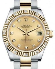 Rolex Datejust 31 Lady Midsize Yellow Gold/Steel Champagne Diamond Dial & Diamond Set Fluted Bezel Oyster Bracelet 178313 - Fresh - NY WATCH LAB 