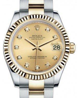 Rolex Datejust 31 Lady Midsize Yellow Gold/Steel Champagne Diamond Dial & Fluted Bezel Oyster Bracelet 178273 - Fresh - NY WATCH LAB 