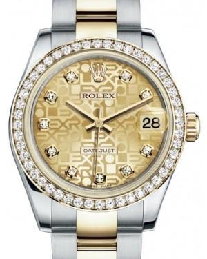 Rolex Datejust 31 Lady Midsize Yellow Gold/Steel Champagne Jubilee Diamond Dial & Diamond Bezel Oyster Bracelet 178383 - Fresh - NY WATCH LAB 