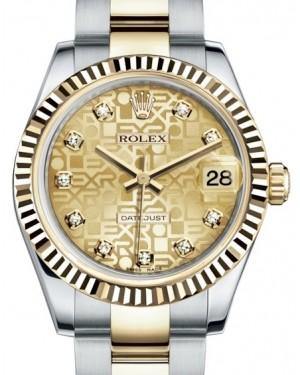Rolex Datejust 31 Lady Midsize Yellow Gold/Steel Champagne Jubilee Diamond Dial & Fluted Bezel Oyster Bracelet 178273 - Fresh - NY WATCH LAB 