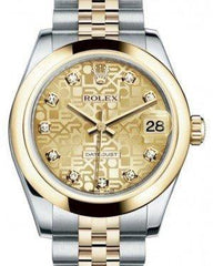 Rolex Datejust 31 Lady Midsize Yellow Gold/Steel Champagne Jubilee Diamond Dial & Smooth Domed Bezel Jubilee Bracelet 178243 - Fresh - NY WATCH LAB 