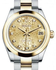 Rolex Datejust 31 Lady Midsize Yellow Gold/Steel Champagne Jubilee Diamond Dial & Smooth Domed Bezel Oyster Bracelet 178243 - Fresh - NY WATCH LAB 