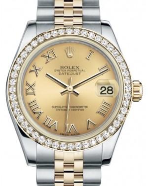Rolex Datejust 31 Lady Midsize Yellow Gold/Steel Champagne Roman Dial & Diamond Bezel Jubilee Bracelet 178383