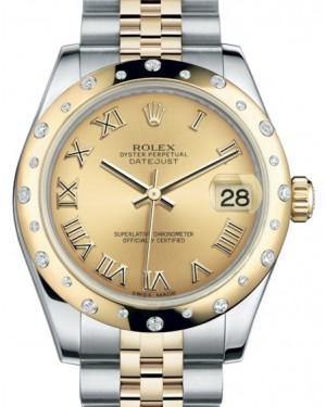 Rolex Datejust 31 Lady Midsize Yellow Gold/Steel Champagne Roman Dial & Diamond Set Domed Bezel Jubilee Bracelet 178343 - Fresh - NY WATCH LAB 