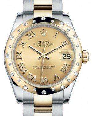Rolex Datejust 31 Lady Midsize Yellow Gold/Steel Champagne Roman Dial & Diamond Set Domed Bezel Oyster Bracelet 178343 - Fresh - NY WATCH LAB 