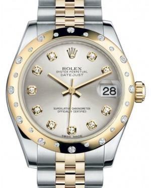 Rolex Datejust 31 Lady Midsize Yellow Gold/Steel Silver Diamond Dial & Diamond Set Domed Bezel Jubilee Bracelet 178343 - Fresh - NY WATCH LAB 