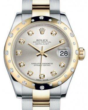 Rolex Datejust 31 Lady Midsize Yellow Gold/Steel Silver Diamond Dial & Diamond Set Domed Bezel Oyster Bracelet 178343 - Fresh - NY WATCH LAB 