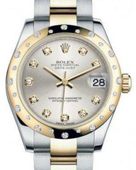 Rolex Datejust 31 Lady Midsize Yellow Gold/Steel Silver Diamond Dial & Diamond Set Domed Bezel Oyster Bracelet 178343 - Fresh - NY WATCH LAB 