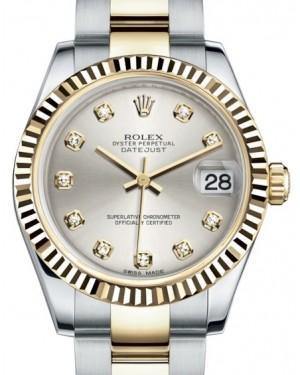 Rolex Datejust 31 Lady Midsize Yellow Gold/Steel Silver Diamond Dial & Fluted Bezel Oyster Bracelet 178273 - Fresh - NY WATCH LAB 