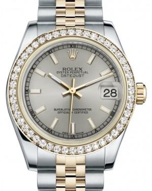 Rolex Datejust 31 Lady Midsize Yellow Gold/Steel Silver Index Dial & Diamond Bezel Jubilee Bracelet 178383