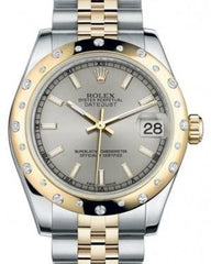 Rolex Datejust 31 Lady Midsize Yellow Gold/Steel Silver Index Dial & Diamond Set Domed Bezel Jubilee Bracelet 178343 - Fresh - NY WATCH LAB 
