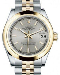 Rolex Datejust 31 Lady Midsize Yellow Gold/Steel Silver Index Dial & Smooth Domed Bezel Jubilee Bracelet 178243 - Fresh - NY WATCH LAB 