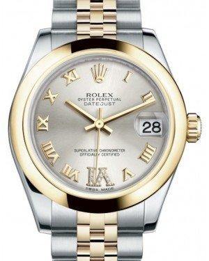 Rolex Datejust 31 Lady Midsize Yellow Gold/Steel Silver Roman Diamond VI Dial & Smooth Domed Bezel Jubilee Bracelet 178243 - Fresh - NY WATCH LAB 
