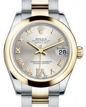 Rolex Datejust 31 Lady Midsize Yellow Gold/Steel Silver Roman Diamond VI Dial & Smooth Domed Bezel Oyster Bracelet 178243 - Fresh - NY WATCH LAB 