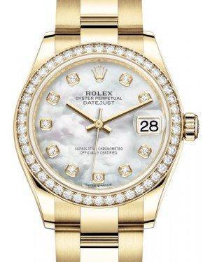 Rolex Datejust 31 Lady Midsize Yellow Gold White Mother of Pearl Diamond Dial & Diamond Bezel Oyster Bracelet 278288RBR - Fresh - NY WATCH LAB 