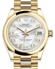 Rolex Datejust 31 Lady Midsize Yellow Gold White Mother of Pearl Diamond Dial & Smooth Domed Bezel President Bracelet 278248 - Fresh - NY WATCH LAB 