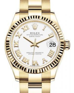 Rolex Datejust 31 Lady Midsize Yellow Gold White Roman Dial & Fluted Bezel Oyster Bracelet 278278 - Fresh - NY WATCH LAB 