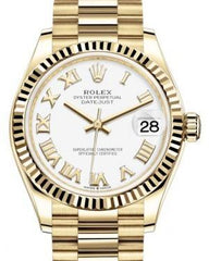 Rolex Datejust 31 Lady Midsize Yellow Gold White Roman Dial & Fluted Bezel President Bracelet 278278 - Fresh - NY WATCH LAB 