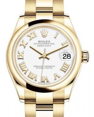 Rolex Datejust 31 Lady Midsize Yellow Gold White Roman Dial & Smooth Domed Bezel Oyster Bracelet 278248 - Fresh - NY WATCH LAB 