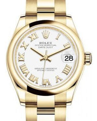 Rolex Datejust 31 Lady Midsize Yellow Gold White Roman Dial & Smooth Domed Bezel Oyster Bracelet 278248 - Fresh - NY WATCH LAB 
