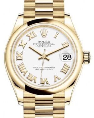 Rolex Datejust 31 Lady Midsize Yellow Gold White Roman Dial & Smooth Domed Bezel President Bracelet 278248 - Fresh - NY WATCH LAB 