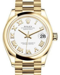 Rolex Datejust 31 Lady Midsize Yellow Gold White Roman Dial & Smooth Domed Bezel President Bracelet 278248 - Fresh - NY WATCH LAB 
