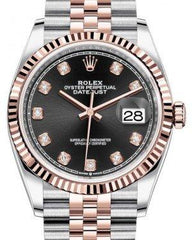 Rolex Datejust 36 Rose Gold/Steel Black Diamond Dial & Fluted Bezel Jubilee Bracelet 126231
