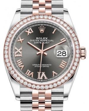 Rolex Datejust 36 Rose Gold/Steel Dark Rhodium Roman Diamond VI Dial & Diamond Bezel Jubilee Bracelet 126281RBR