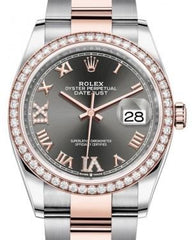 Rolex Datejust 36 Rose Gold/Steel Dark Rhodium Roman Diamond VI Dial & Diamond Bezel Oyster Bracelet 126281RBR