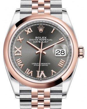 Rolex Datejust 36 Rose Gold/Steel Dark Rhodium Roman/Diamond Dial & Domed Bezel Jubilee Bracelet 126201