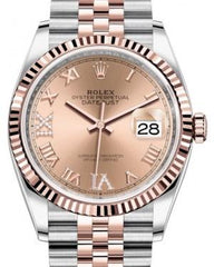 Rolex Datejust 36 Rose Gold/Steel Rose Roman Diamond VI Dial & Fluted Bezel Jubilee Bracelet 126231