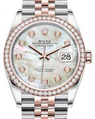 Rolex Datejust 36 Rose Gold/Steel White Mother of Pearl Diamond Dial & Diamond Bezel Jubilee Bracelet 126281RBR