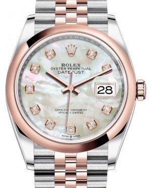 Rolex Datejust 36 Rose Gold/Steel White Mother of Pearl Diamond Dial & Domed Bezel Jubilee Bracelet 126201