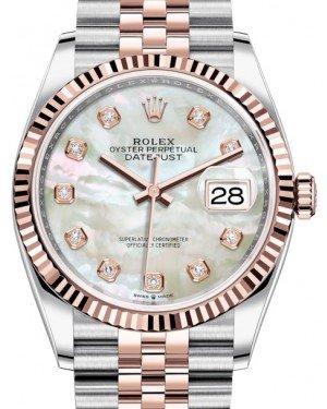 Rolex Datejust 36 Rose Gold/Steel White Mother of Pearl Diamond Dial & Fluted Bezel Jubilee Bracelet 126231