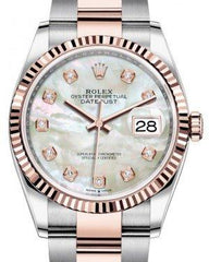 Rolex Datejust 36 Rose Gold/Steel White Mother of Pearl Diamond Dial & Fluted Bezel Oyster Bracelet 126231