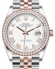 Rolex Datejust 36 Rose Gold/Steel White Roman Dial & Diamond Bezel Jubilee Bracelet 126281RBR