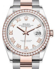 Rolex Datejust 36 Rose Gold/Steel White Roman Dial & Diamond Bezel Oyster Bracelet 126281RBR