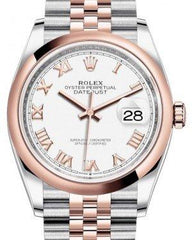 Rolex Datejust 36 Rose Gold/Steel White Roman Dial & Domed Bezel Jubilee Bracelet 126201