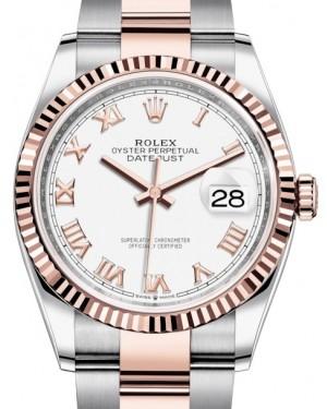 Rolex Datejust 36 Rose Gold/Steel White Roman Dial & Fluted Bezel Oyster Bracelet 126231
