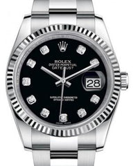 Rolex Datejust 36 White Gold/Steel Black Diamond Dial & Fluted Bezel Oyster Bracelet 116234