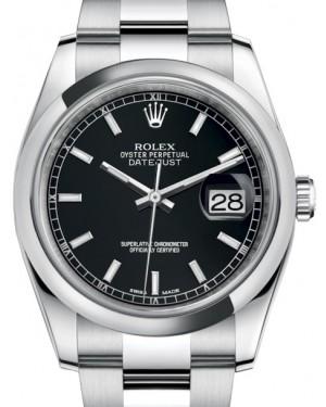 Rolex Datejust 36 Stainless Steel Black Index Dial & Smooth Domed Bezel Oyster Bracelet 116200 -