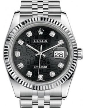 Rolex Datejust 36 White Gold/Steel Black Jubilee Diamond Dial & Fluted Bezel Jubilee Bracelet 116234