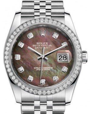 Rolex Datejust 36 White Gold/Steel Black Mother of Pearl Diamond Dial & Diamond Bezel Jubilee Bracelet 116244