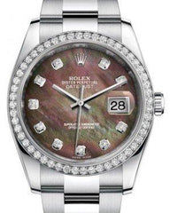 Rolex Datejust 36 White Gold/Steel Black Mother of Pearl Diamond Dial & Diamond Bezel Oyster Bracelet 116244